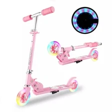 Kids Kick Scooter Adjustable w/LED Lights Wheels Folding for Beginner Girls Boys