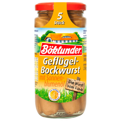 Böklunder Geflügel Bockwurst extra Zart mit Sonnenblumenöl 5 St. 250g