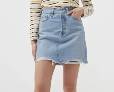 Levis Premium High Rise Deconstructed Denim Short Skirt in Light
