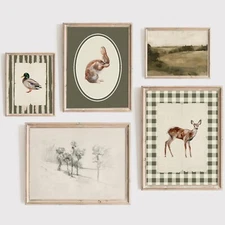 Vintage Nursery Wall Art Kids Canvas Poster Baby Boy Room Wall Decor Green Ra...