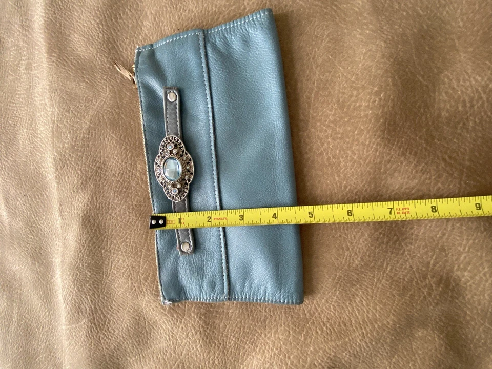 Cottagecore Vintage Pin American Apparel genuine leather Blue clutch bag wallet - Image 4 of 4