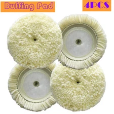 Buffing Pads Kit 4PCS*4inch Natural Wool Hook &Loop Grip Wool  Polisher Pads