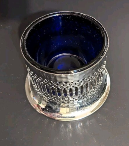 VTG Silver Base & Cobalt Blue Glass Bowl - Sugar, Jelly, Cigarettes, from Japan - Picture 4 of 8