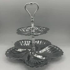 Vintage Shelton Ware   -  2 Tier Scalloped Round -  Chrome Serving Tray