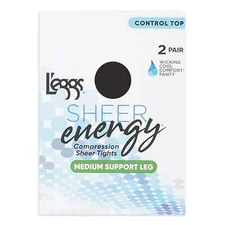 L'eggs Sheer Energy Medium Leg Support Control Top Tights, 2 Pair Off Black Sz B