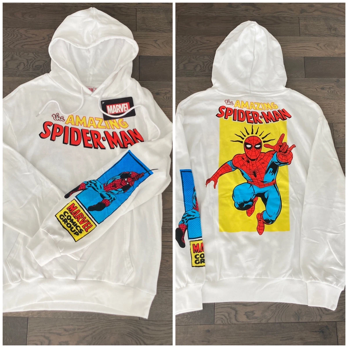 Marvel The Amazing Spider Man Mens White Medium Pullover Hoodie w/2 Sided  Print | eBay
