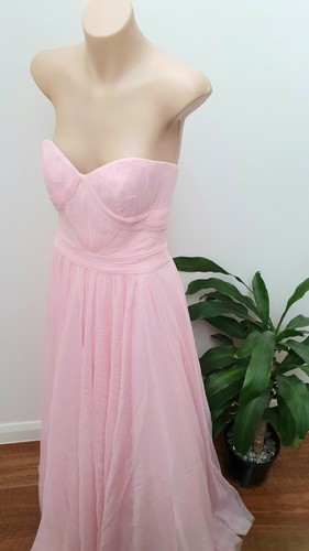 Bariano Pink Dress S 8 Chiffon Strapless Wedding Bridal Gown Evening NEW Formal - Picture 10 of 12