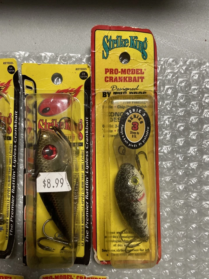 Lote de 9 nuevos señuelos Strike King Crankbaits serie modelo profesional serie 3 5 sábalo de ojos rojos Foto 4 de 4