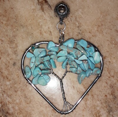 Herz Anhänger Lebensbaum vintage Charm Valentinstag heart love Liebe hellblau