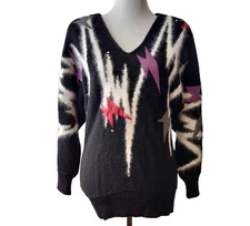 Licole Womens Vtg Wool Acrylic Angora Zigzags Design Shoulder Pads 80s Sweater M