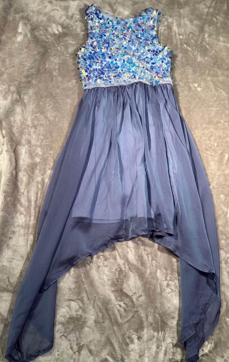 blue sequin elsa dress Blue 1970s Solid Sequined Elsa Cape & Dress