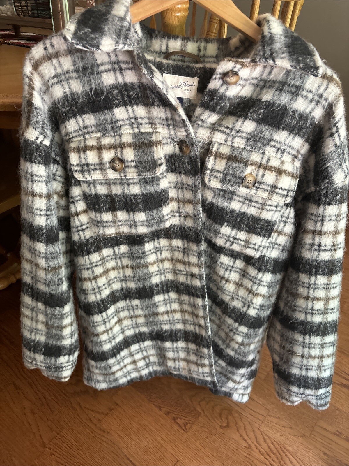 universal thread jacket women Medium Plaid White/… - image 4