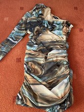 PLT mutli marble print mesh one shoulder mini bodycon dress size 8