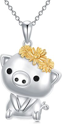 925 Sterling Silver Pig Pendant Necklace - 'Keep Me In Your Heart' Engraving, Cute Jewelry Gift