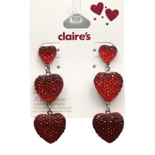 Claires Heart Drop Dangle Earrings 3 Hearts 2.25 in