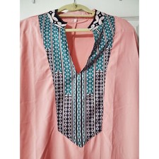 Shift Dress Pink with turquoise accents - 3/4 length sleeves