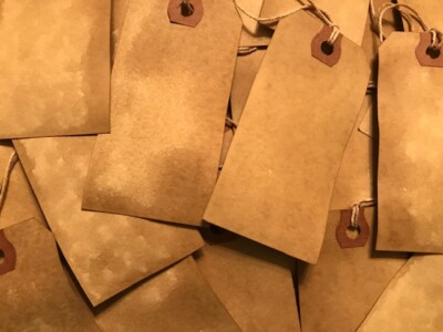 #ad #ad * 100 Medium #3 Primitive Coffee Stained Price antique store gift Hang Tags Lot $28.99