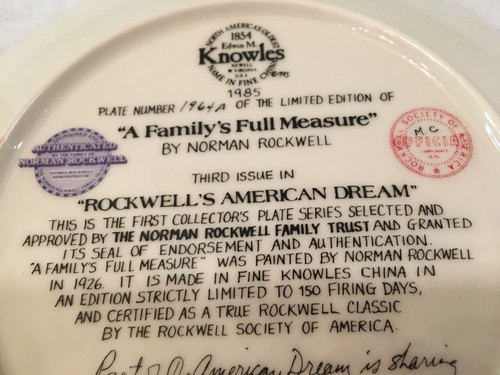 Vtg Norman Rockwell Collector Plate "A Family's Full Measure" Limited Ed #1964A - 第 10/12 張圖片