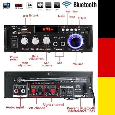 600W HiFi Verstärker bluetooth Vollverstärker Audio Amplifier Digital FM Stereo