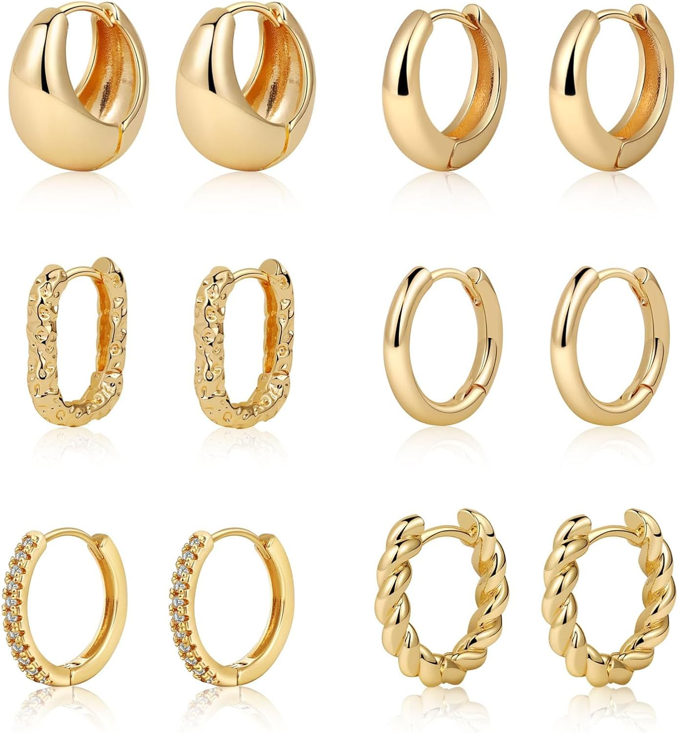 6-Pair 14K Gold Plated Small Huggie Hoop Earrings for Women-image