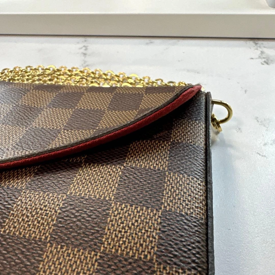 Louis Vuitton Damier Chain Wallet Brown Canvas Leather Pochette Felicie MMRg20 - Image 3 of 4