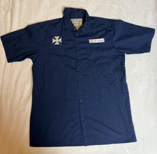 VINTAGE WEST COAST CHOPPERS MOTORCYCLE JESSE JAMES NAVY WORK WEAR SHIRT SZ M