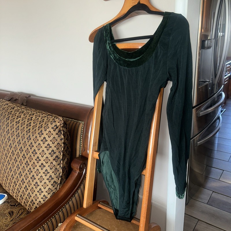 Green Velore Neckline And Arm Hem Bodysuit Made In France Sz M   Huit Brand