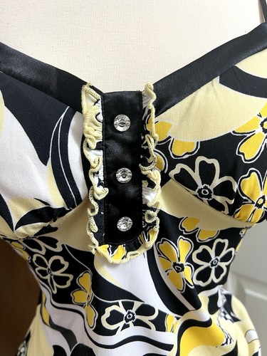 Vtg Y2K Candie's Floral Babydoll Tank Top Rhinestone Whimsical Black Yellow L - Picture 4 of 10