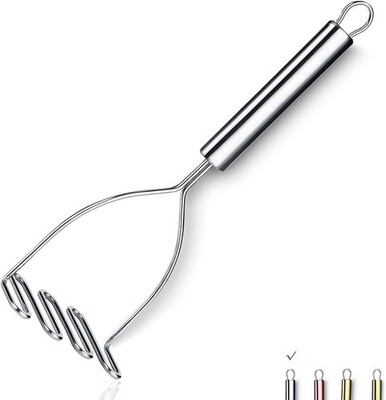 Potato Masher, Stainless Steel Heavy Duty Metal Ricer With 1. Silver 