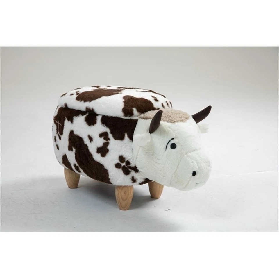 Pemberly Row Happy Cow Storage Ottoman with brown and white soft fur - Image 2 of 4