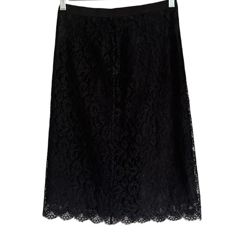 Brooks Brothers Skirt Womens Size 2 Black Lace Lined Back Zip Scalloped Hem NWT