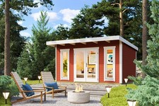 Gartenhaus Blockhaus  Pultdach 44 mm Sizilien 1 rot 430x350 cm Lasita