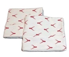 Set of 2 White Flannel Pillowcases W Red Deer Heads 19 X 32 Queen