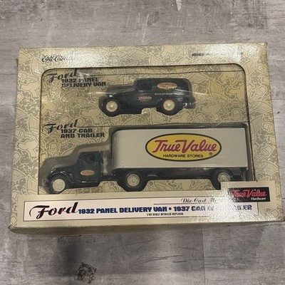 ERTL 1932 Ford Panel Van + Cab & Trailer Die Cast True Value Hardware 1995 New