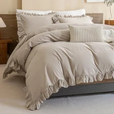  Queen Comforter Sets, Cotton Ruffled Boho Comforter Set Queen(90"x90") Linen