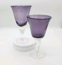2 Artland Salute Iris Plum Blown Glass Large Water Goblets/Wine Glasses, 8” Tall
