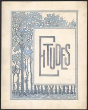 1920 Original Watercolor Drawing Art Nouveau Cover Project Tree Decor