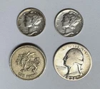 Two 1945 Mercury Dimes 90% Silver - One 1936 Quarter 90% - One 2000 Welsh Dragon