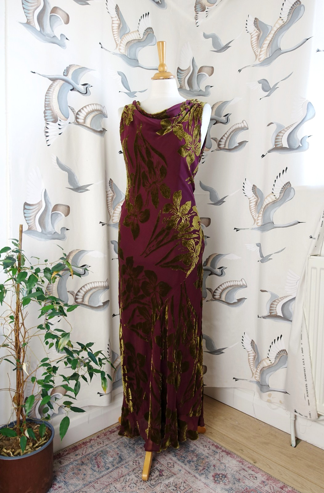 ST MICHAEL by MARKS & SPENCER Purple & brown Silk mix Velvet long dress size 14
