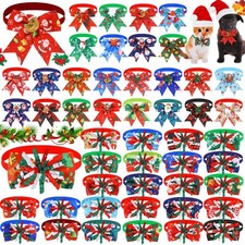 Huhumy 50 Pcs Christmas Dog Bow Ties Collars for Small Medium Pet Cat
