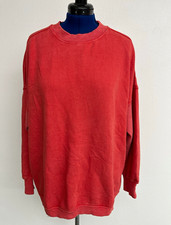 Aerie Red Waffle Knit Crew Neck Oversized Pullover Sweatshirt Long Sleeve L