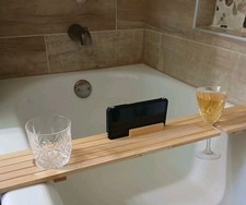 Bath Tub Caddy Tray With Phone Stand And Holds Wine Glass