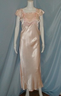 Glamour Vintage Slip Dress Nightgown 1930 Pink Satin Ribbon Trim