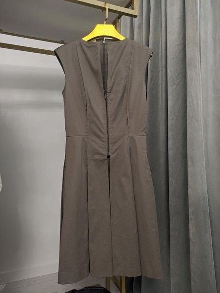 Women Akris Dress Khaki Cotton XS-S