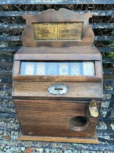 ~EARLY~ 1900's MILLS 1 CENT "LITTLE PERFECTION" WOOD CASE TRADE STIMULATOR (NR)