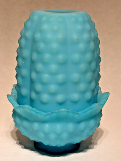 Vintage Fairy Lamp Fenton Blue Satin Matte Glass Hobnail Milk Glass 4 3/4"