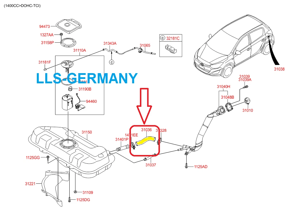 KRAFTSTOFFBEHÄLTER SCHLAUCH FÜR HYUNDAI i20 1.2 / 1.4 / 1.4 CRDI 310361J000 - Bild 3 von 3