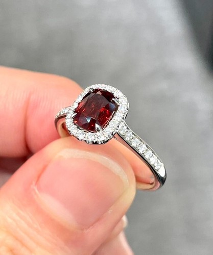Cushion 1.46 Ct Natural Spinel & Diamond Engagement Ring 14K White Gold Rings - Picture 3 of 7