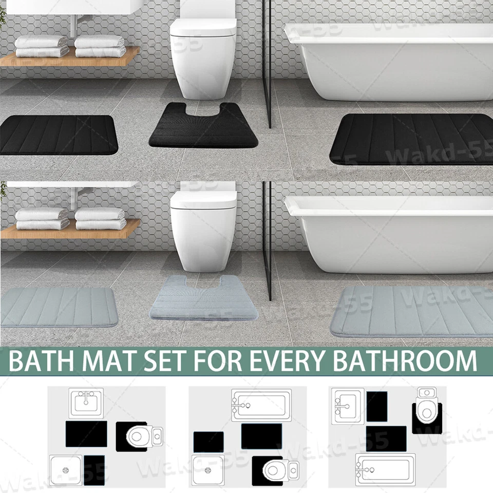 Juego de 3 alfombras de baño absorbentes de espuma viscoelástica alfombra de baño pequeña grande y contorno Foto 3 de 4