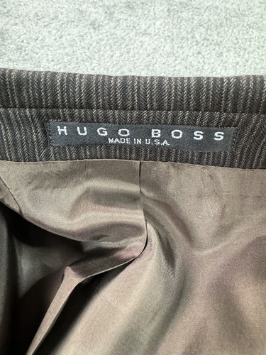 Hugo Boss Suit Jacket 42 R Taupe Wool Striped Designer Luxury Einstein Sigma USA - Picture 18 of 20